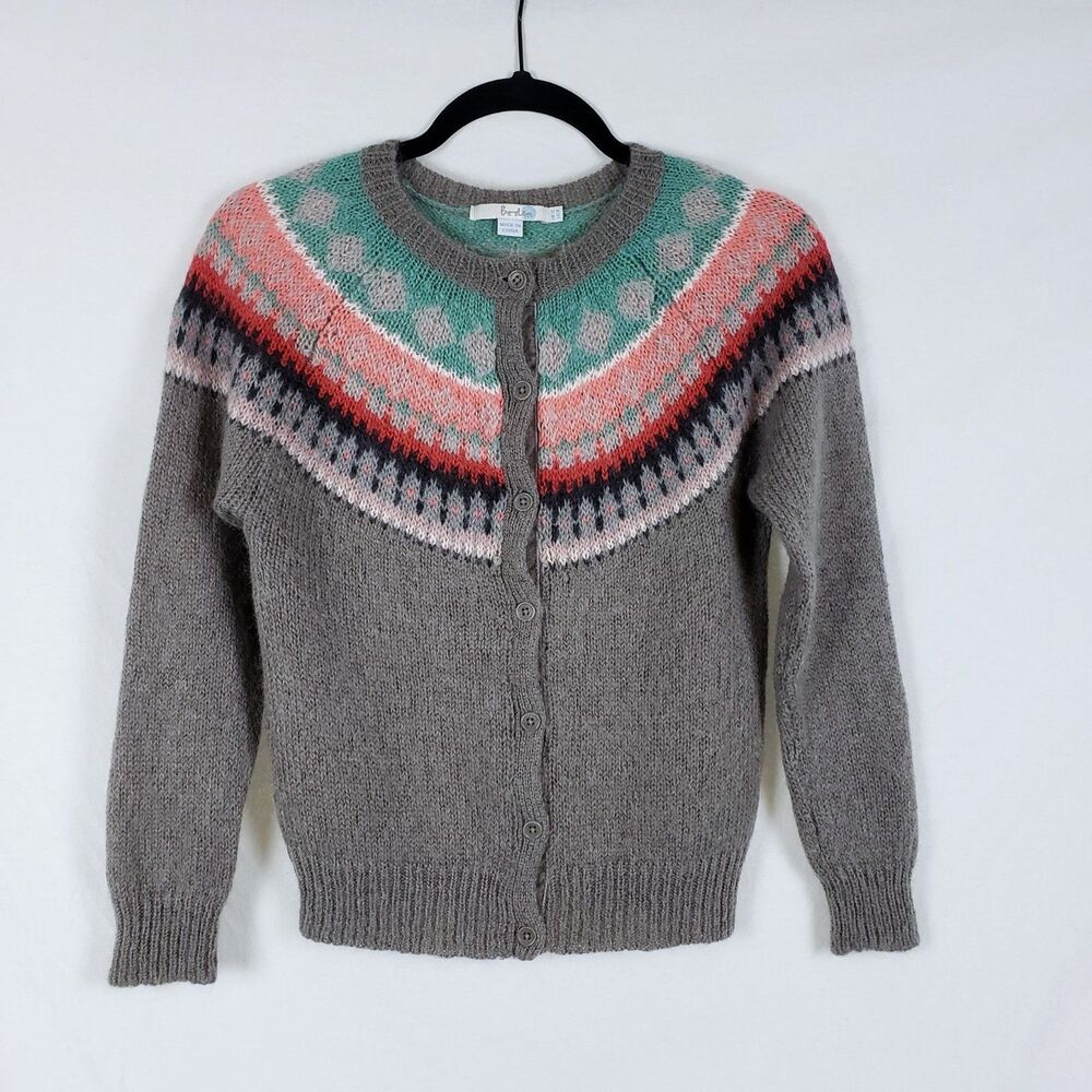 Boden Twee Mohair Wool Fair Isle Cardigan Womens 8 Nordic Twee Apres-Ski Cabin